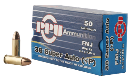 Ammunition TR&Z USA Trading Corp. 425 ft lbs 38Super PPU PPH38SU     38SUP+P     130 FMJ          50/10